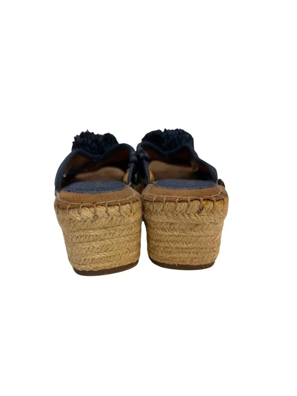 Denim Wedge Espadrille Sandals With Floral Accent Size 5.5M - Picture 3 of 6